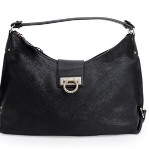 Salvatore Ferragamo Black Pebbled Leather Fanisa Large Hobo Bag